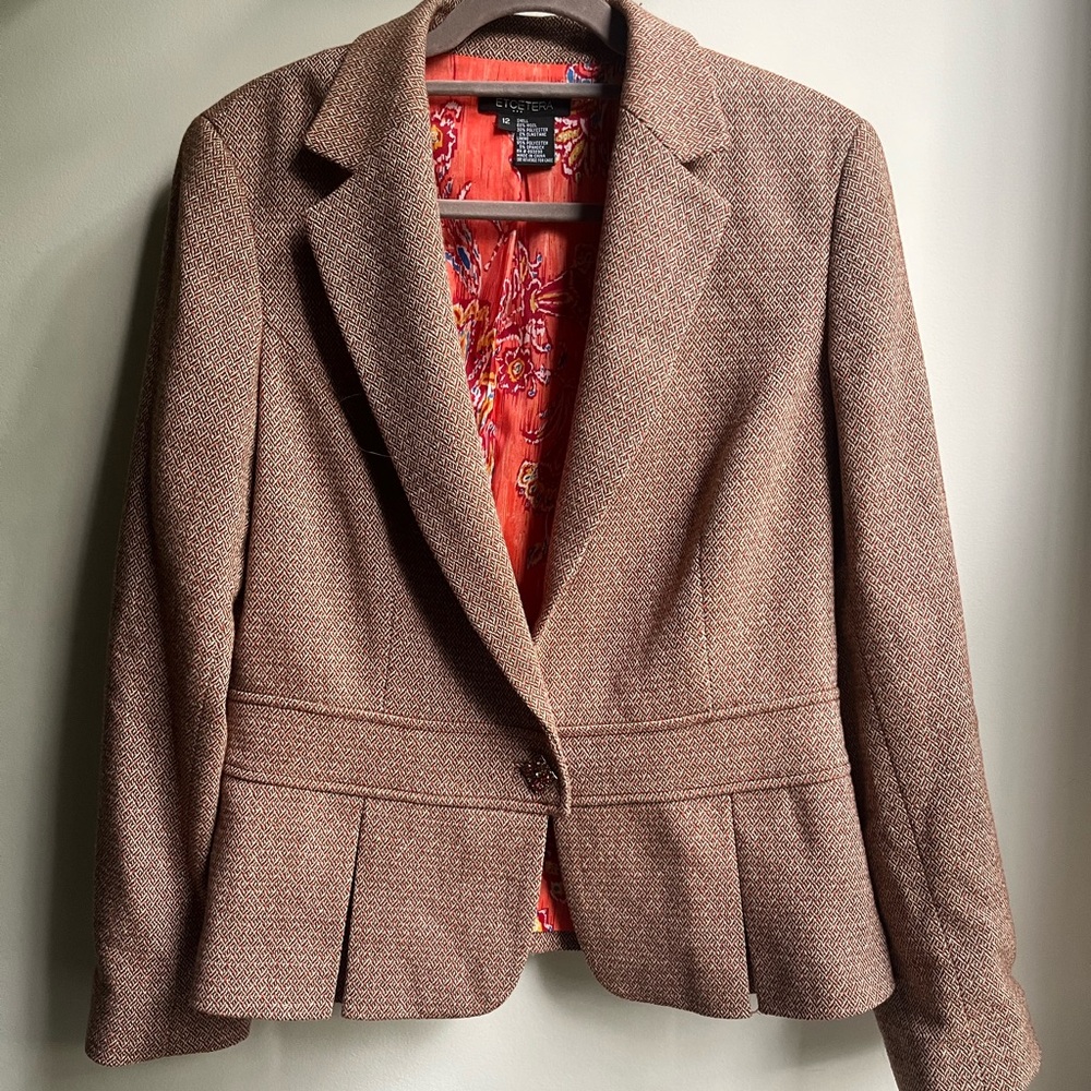 Etcetera Brown Tweed Blazer with Orange Floral Lining